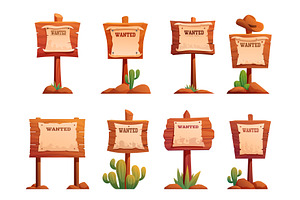 Wooden wanted cartoon billboards, an Object Illustration by Valerie Bodnar