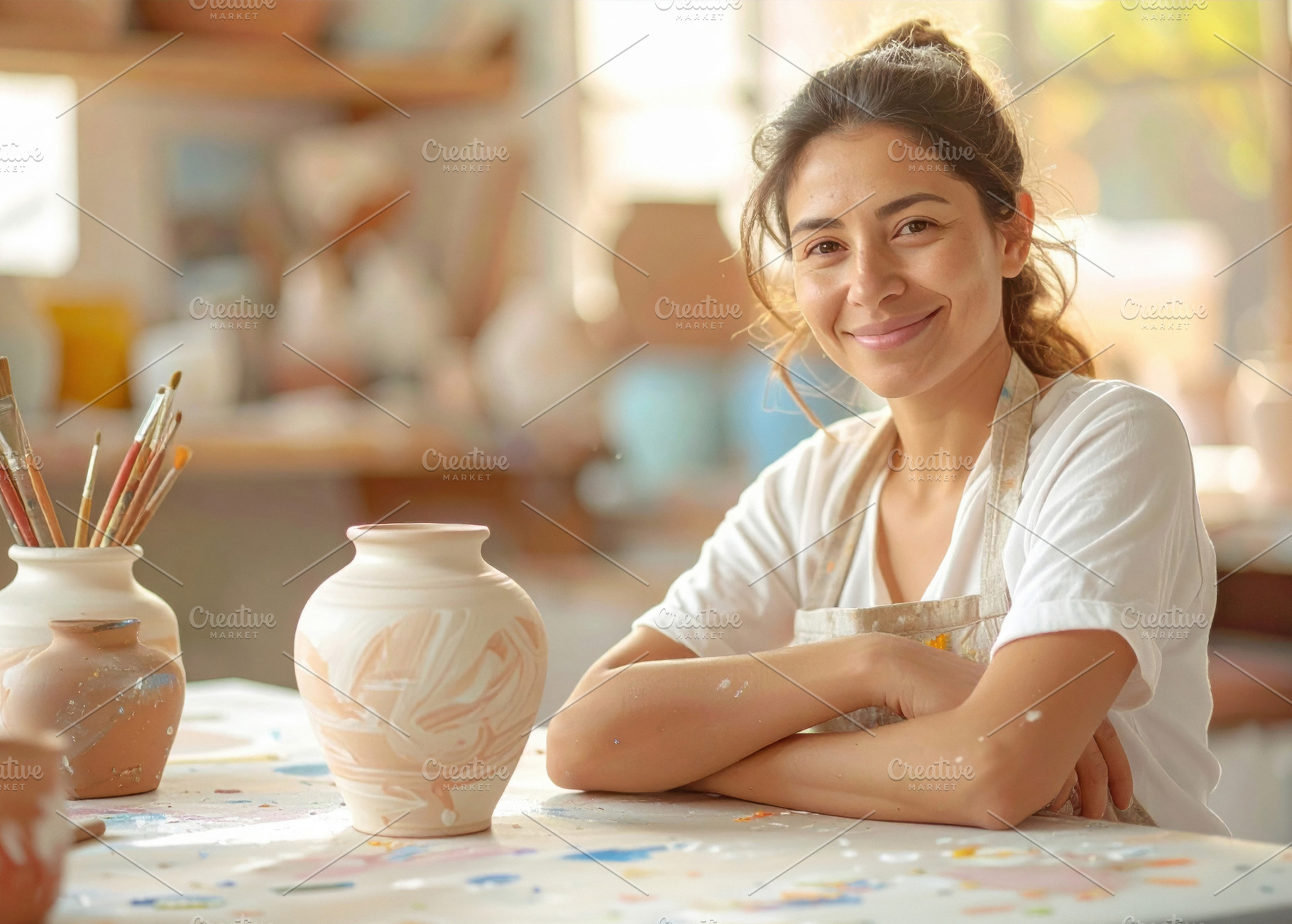 Young Asian Female Potter Painting Ceramic Vase, an Arts & Entertainment Photo by Davizro's Market