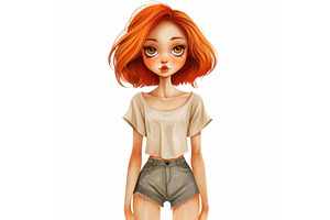 Cute Cartoon Girl With Freckles