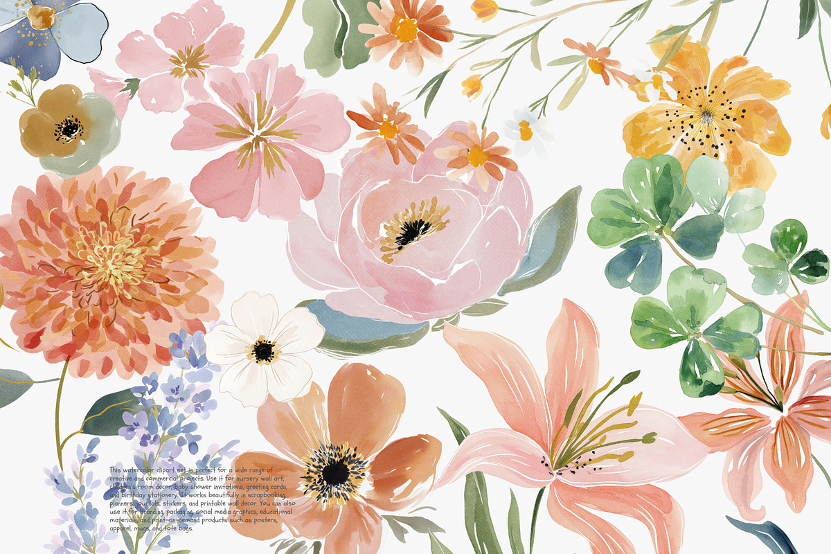 watercolor floral clipart set, a Decorative Illustration by Patishop Art (Photo 3 of 10)