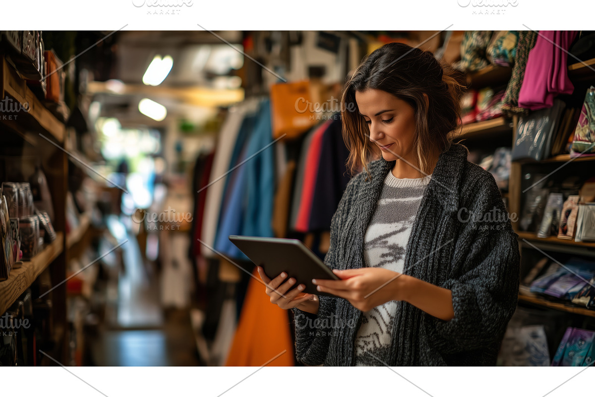 Woman Shopping in Boutique With, an Object Illustration by CREATIVEDEF