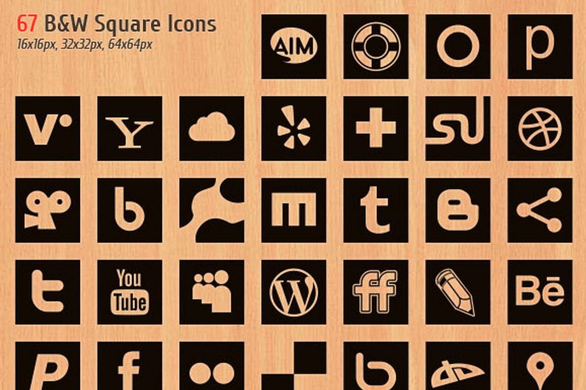 67 B&W Social Media Icons Set preview 2