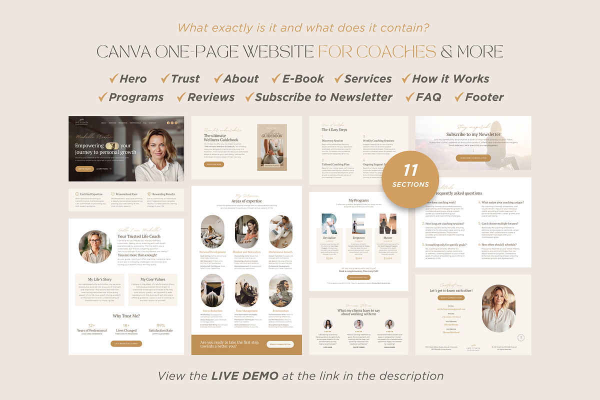 Life Coach Website Template Canva, a Landing Page Template by vectorocean (Photo 5 of 11)