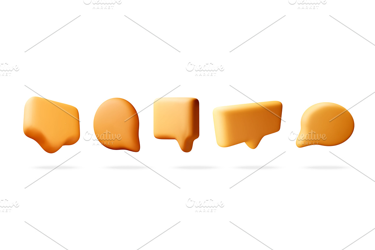 Yellow speech bubble set in 3d, an Object Illustration by Abscent