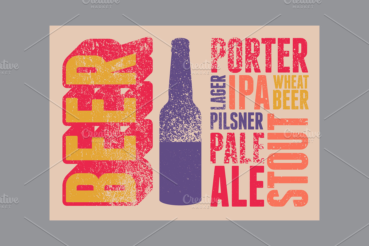 Beer Types grunge vector poster set., a Food Illustration by PoPaShop (Photo 11 of 11)
