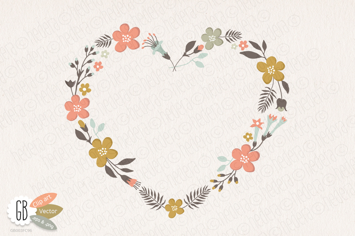 Folk flower wreaths heart cream, an Illustration by GrafikBoutique (Photo 3 of 4)