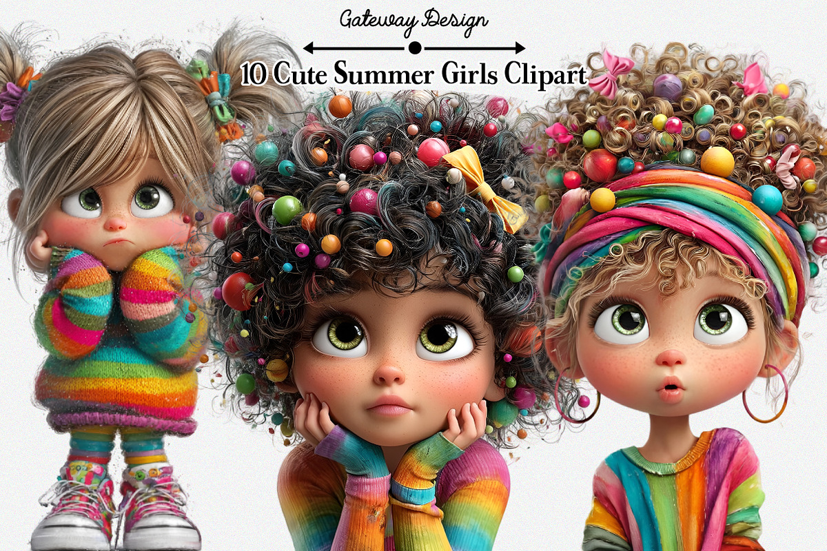 Cute Summer Girls Clipart Bundle, an Illustration by GatewayDesign (Photo 3 of 4)