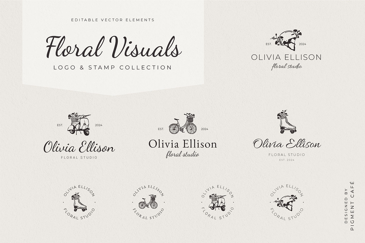 Floral Visuals Logo Stamp Collection, a Branding & Logo Template by Pigment Café (Photo 1 of 5)