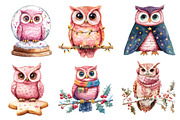 Christmas Owl Watercolor Clipart, an Illustration by Dream Creation (Thumbnail 3 of 8)