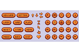 Pixel game button interface set, an Object Illustration by art PVP - market
