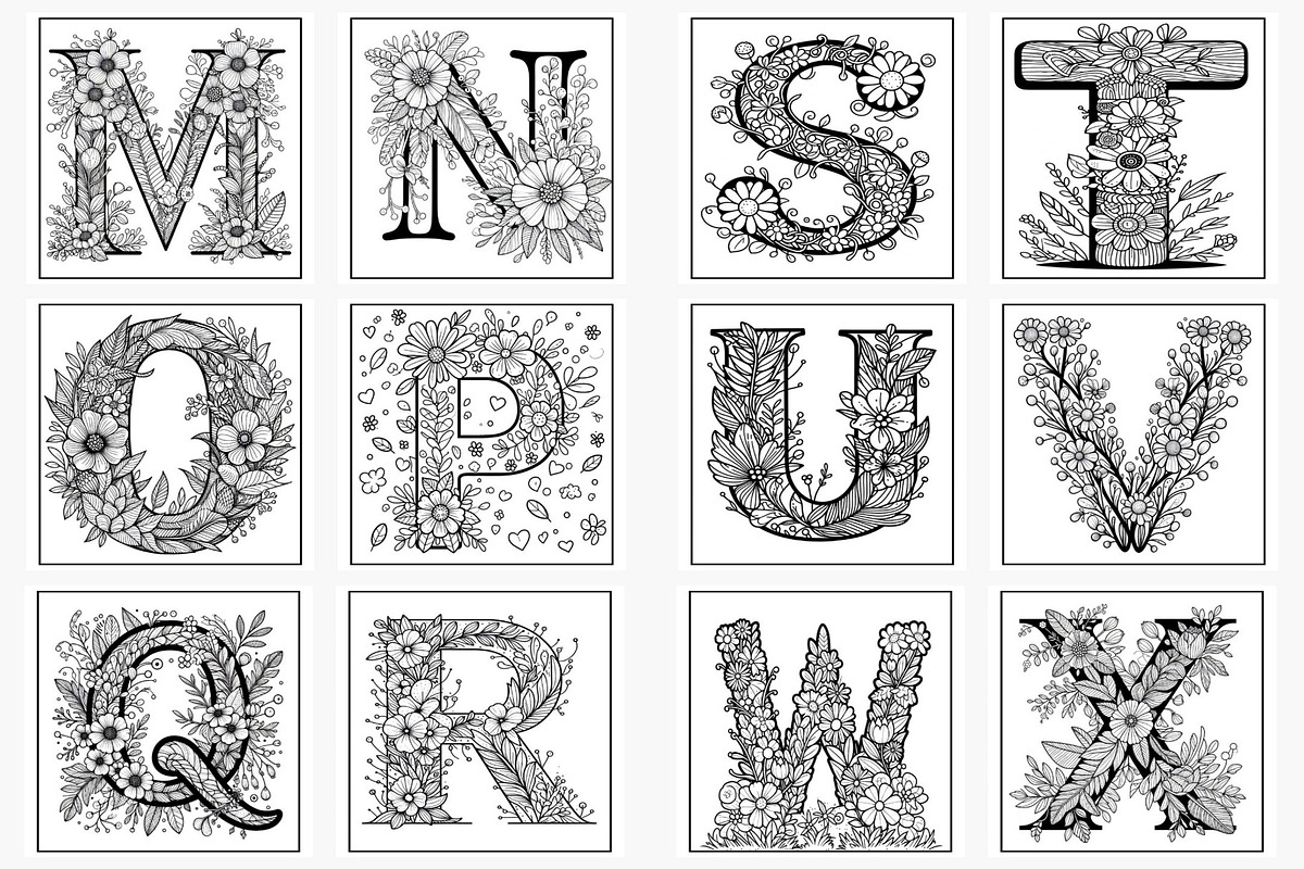 Floral English Alphabet Coloring, an Education Illustration by Lamia Emad (Photo 3 of 3)