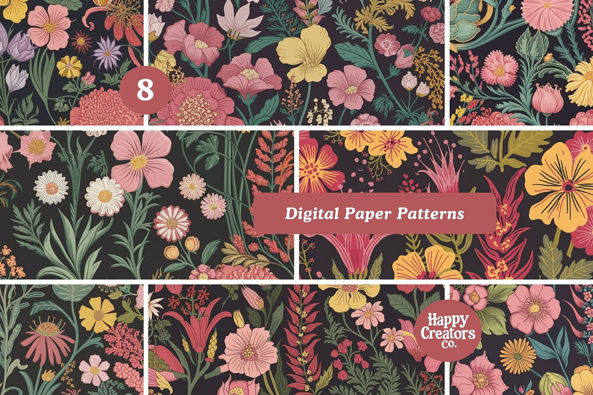 Moody Botanical Digital Paper Pack, a Pattern Graphic by Happy Creators Co. (Photo 5 of 7)