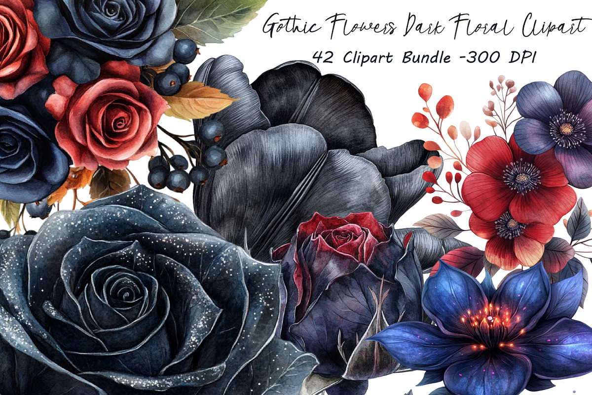 Gothic Flowers Dark Floral Clipart, an Illustration by DreamCafeArt (Photo 1 of 5)