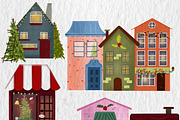 Christmas Houses Village Clipart, a Decorative Illustration by Oleksandra Illustrates (Thumbnail 1 of 14)