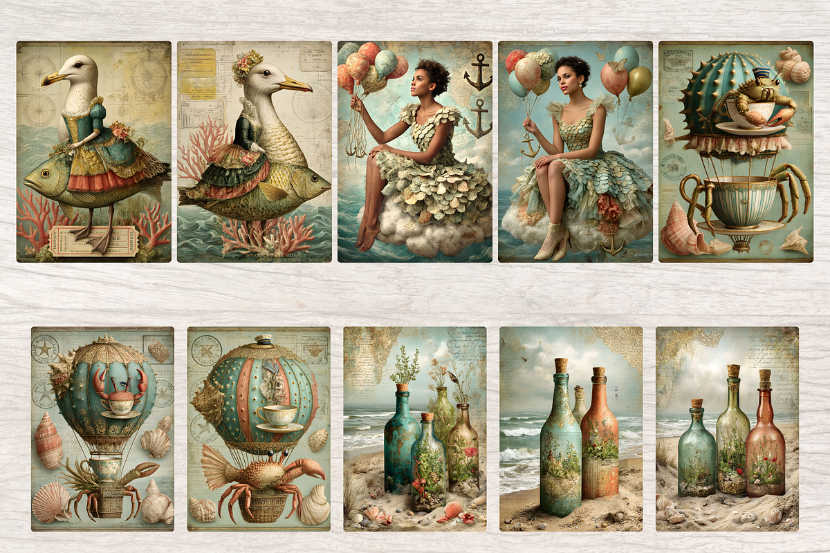 SURREAL RETRO BEACH JUNK JOURNAL, a Decorative Illustration by Daring Digies (Photo 2 of 8)