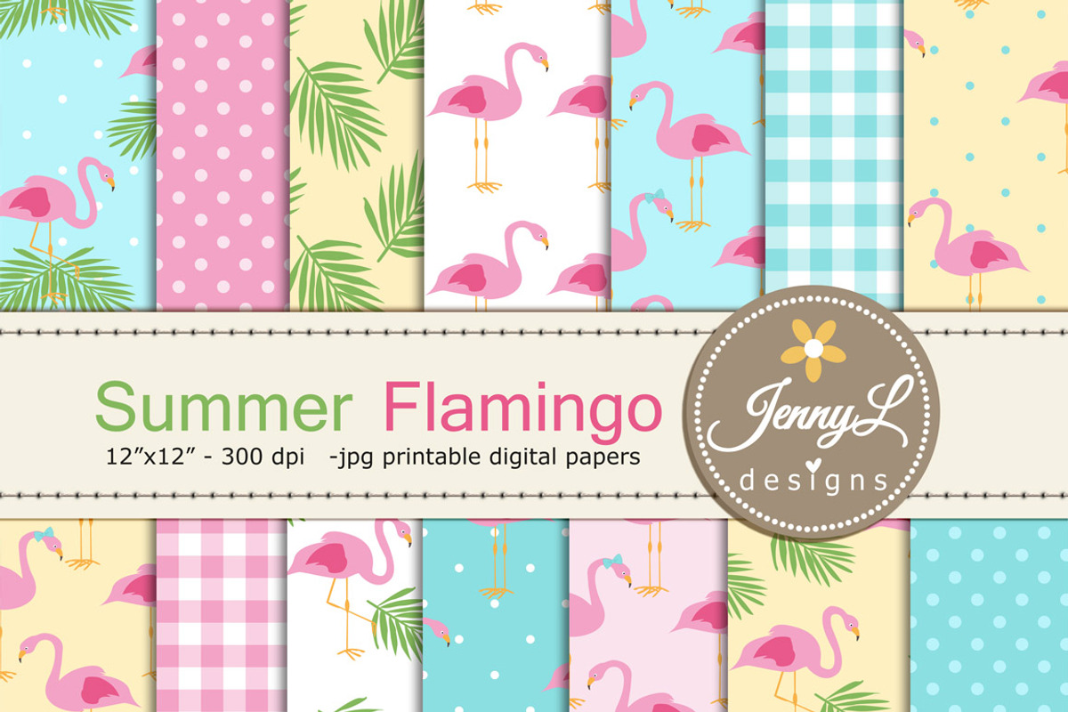 Summer Flamingo Digital Paper, a Pattern Graphic by JennyL Designs (Photo 1 of 3)