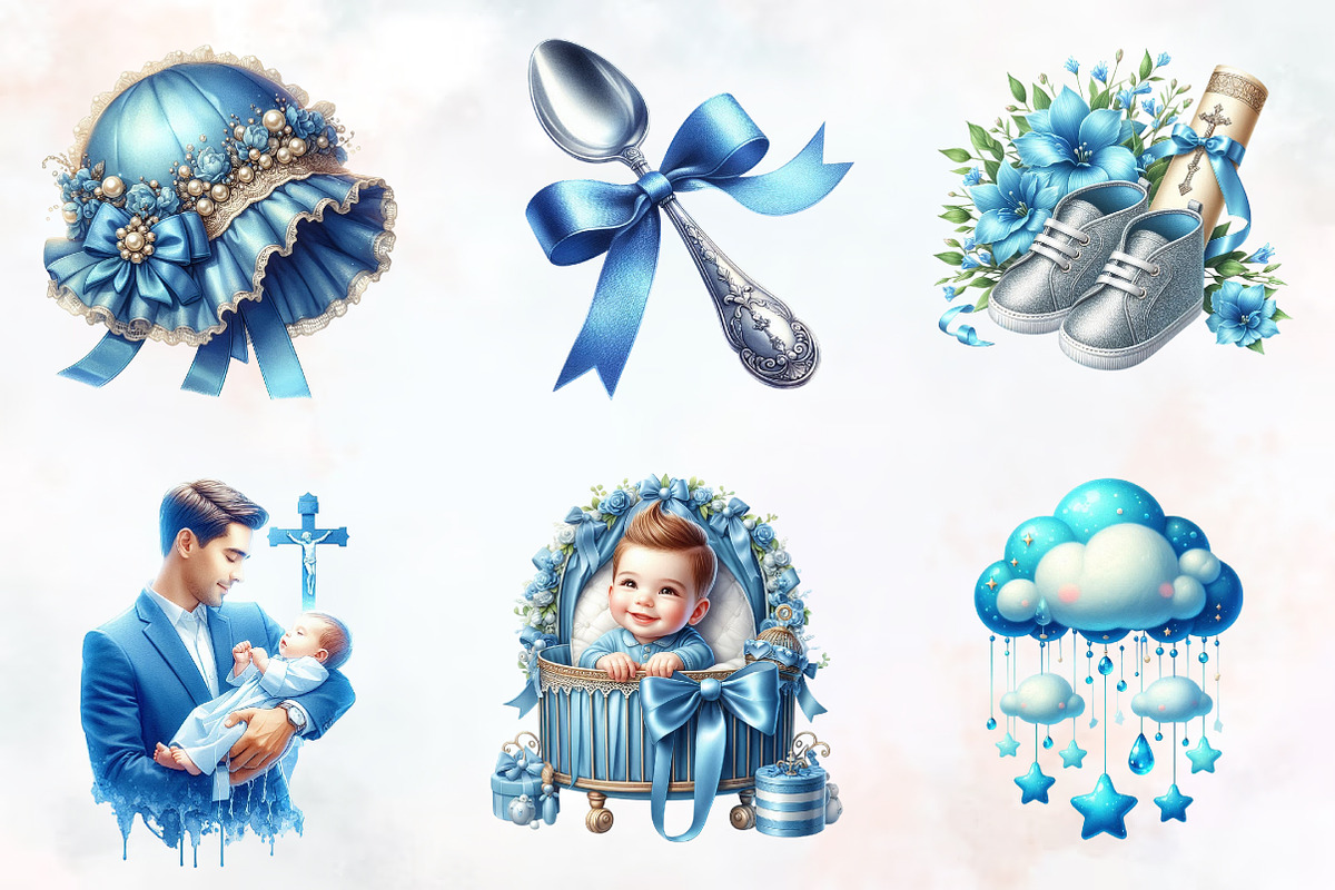 Baby Boy Baptism Watercolor Clipart', an Illustration by RobertsArt (Photo 4 of 7)