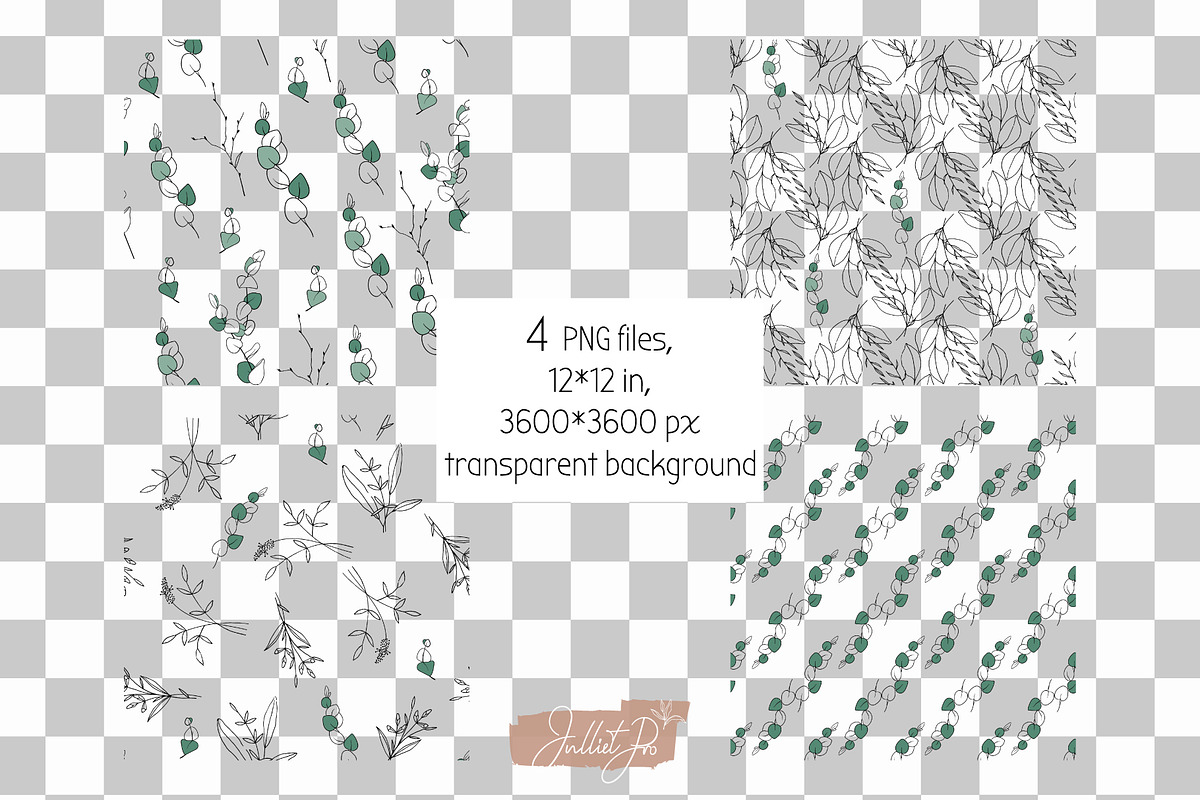 Doodle Eucalyptus botanical line art, a Pattern Graphic by JuDesign (Photo 4 of 7)