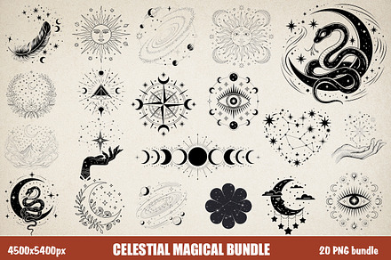Hand Drawn Mystic & Celestial Bundle, an Object Graphic by GlitterCraft