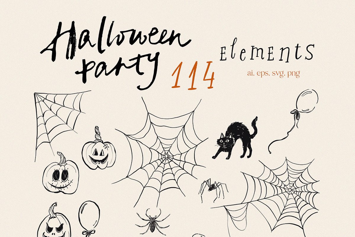 Halloween party vector cute graphics, an Object Illustration by Yuliya Derbisheva (Photo 7 of 13)