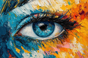 Vibrant Blue Eye Oil Painting Abstra, a Photo by Pixeness Studio