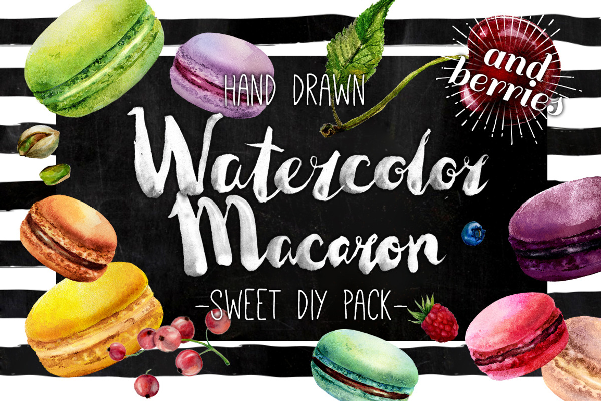 Watercolor Macarons Clipart Set, a Decorative Illustration by Inna Sinano (Photo 1 of 6)