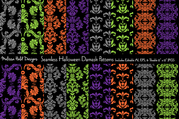 Seamless Halloween Damask Patterns preview 8