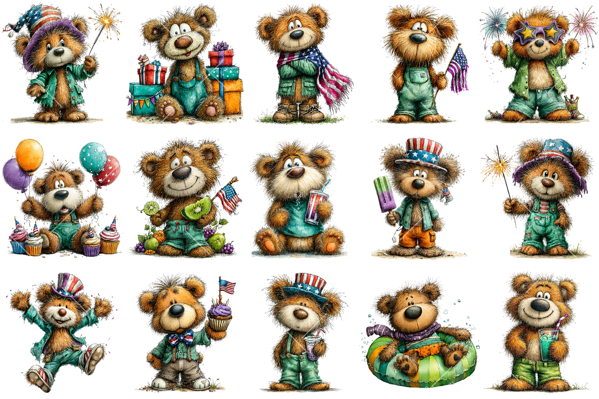Whimsical Patriotic Teddy Bear Clipa, an Illustration by OK Design (Photo 3 of 6)