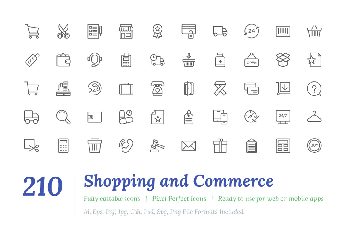 210 Shopping Line Icons, an Outline Icon by Vectors Market (Photo 1 of 3)