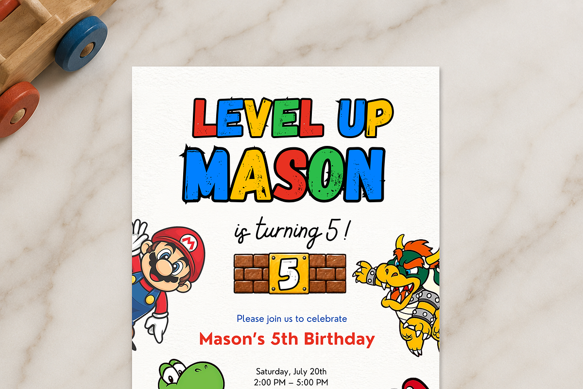 Super Mario Birthday Invitation, an Invitation Template by heynomi (Photo 2 of 20)