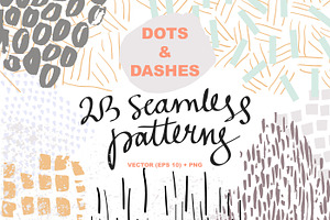 Dots & dashes. 23 seamless patterns