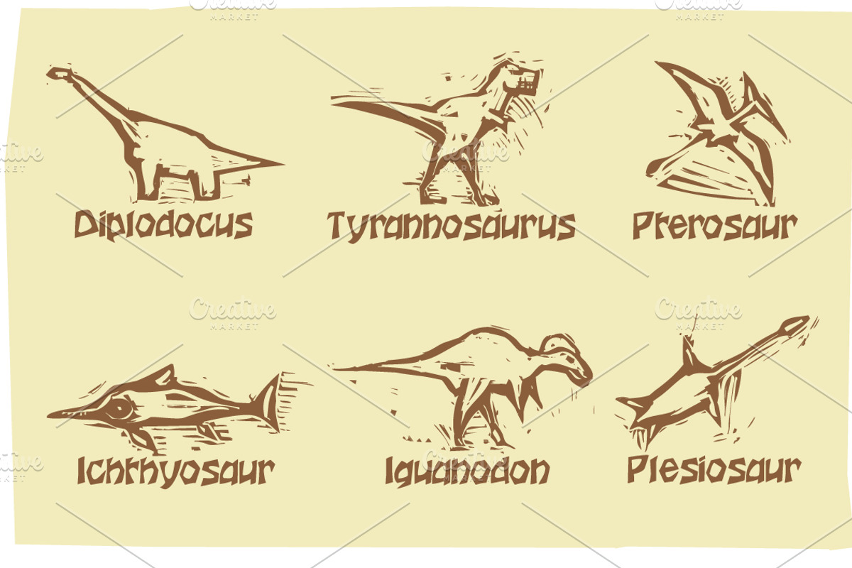 Woodcut Dinosaurs, an Object Graphic by Xochicalco's Ruin