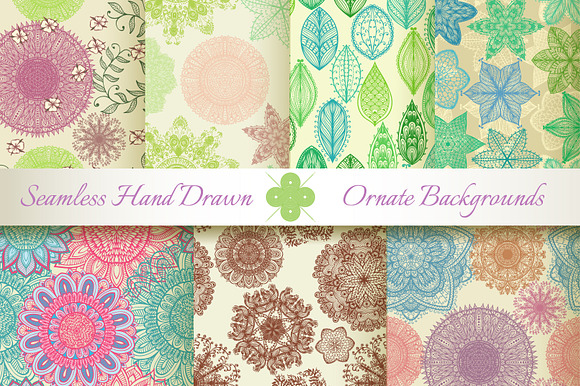 7 Ornate Hand Drawn Florals