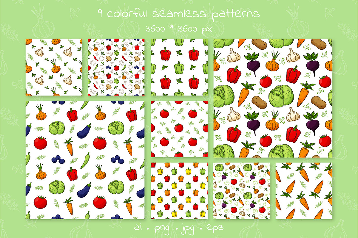 Vegetables. Cliparts and patterns, a Pattern Graphic by Valeria Soloveva (Photo 5 of 10)