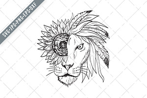 Lion With Sunflower Tattoo Art SVG