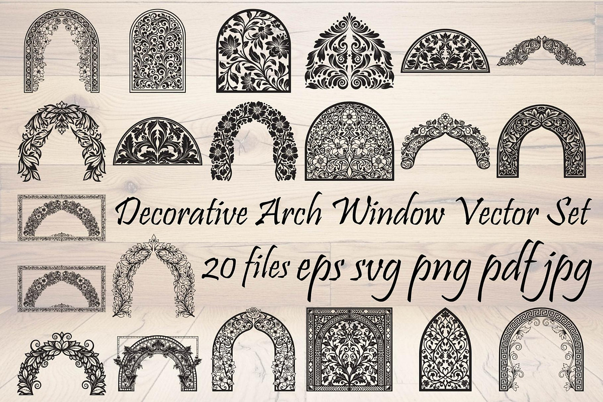Decorative Arch Window Vector Set, a Decorative Illustration by Designer_Momina (Photo 1 of 21)