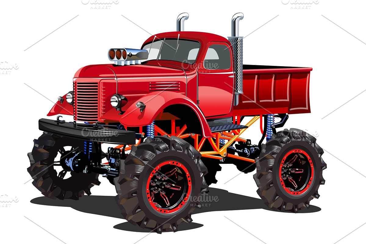 Cartoon Monster Truck, a Transportation Illustration by Mechanik