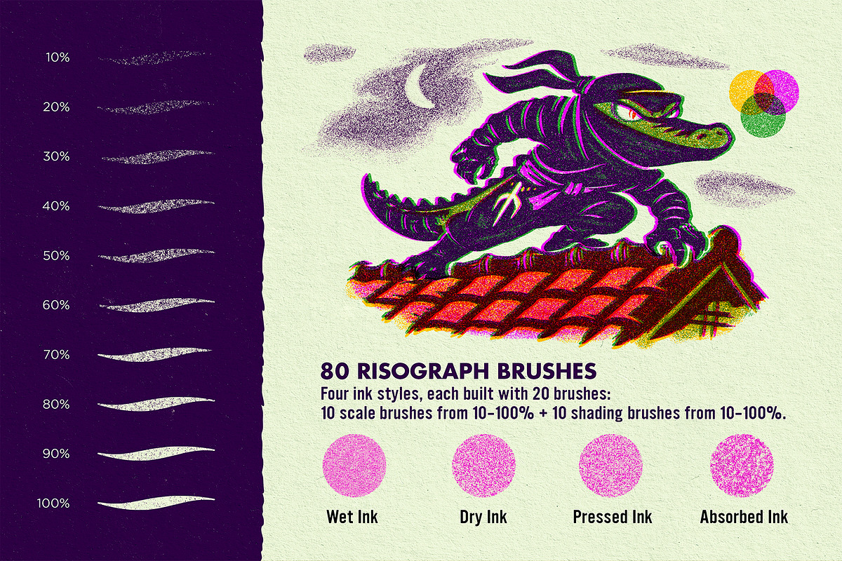 Ghost Drum • Risograph (Clip Studio), a Brush Add-On by G.A.R.M. Company (Photo 2 of 10)