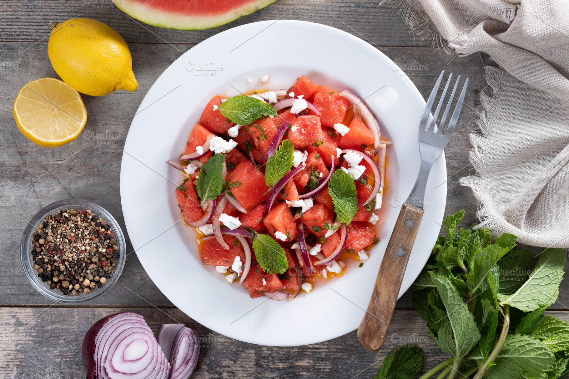 Fresh Watermelon Feta Salad with Mint and Red Onion, a Food & Drink Photo by etorres69