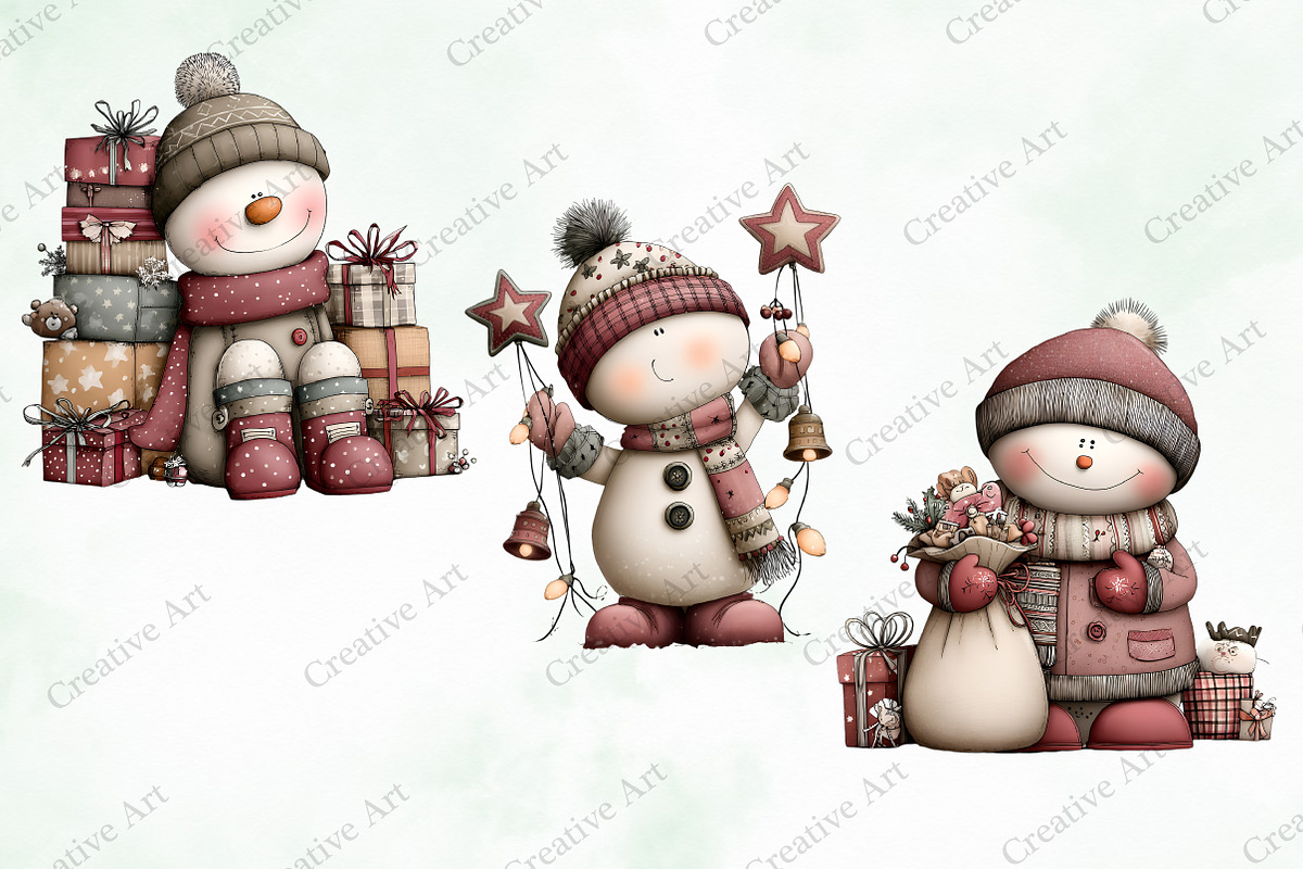 Watercolor Christmas Snowman Clipart, an Illustration by Creative Art (Photo 8 of 10)