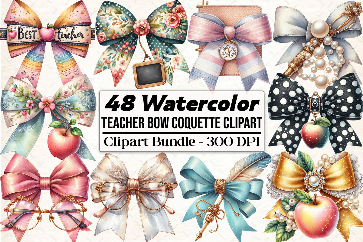 Teacher Bow Coquette Clipart PNG, an Illustration by DreamCafeArt (Photo 1 of 5)