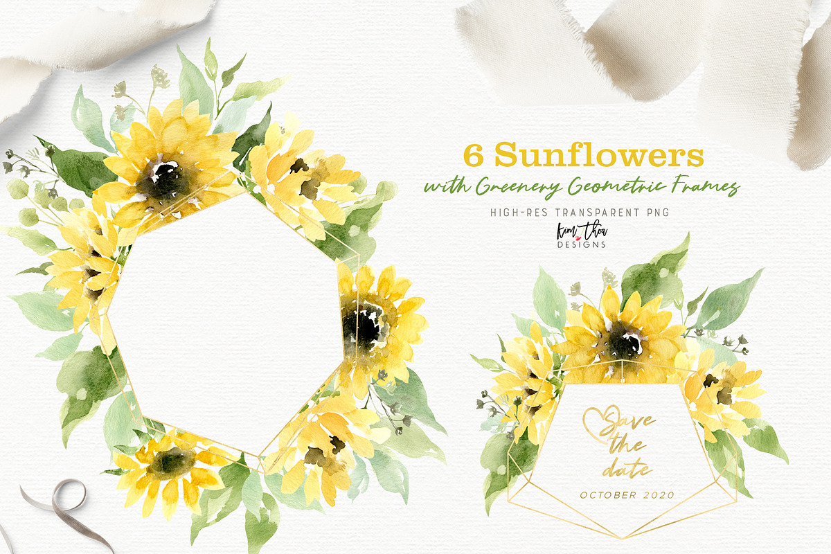 Sunflowers with Greenery Watercolor, an Illustration by Kim Thoa Designs (Photo 3 of 8)