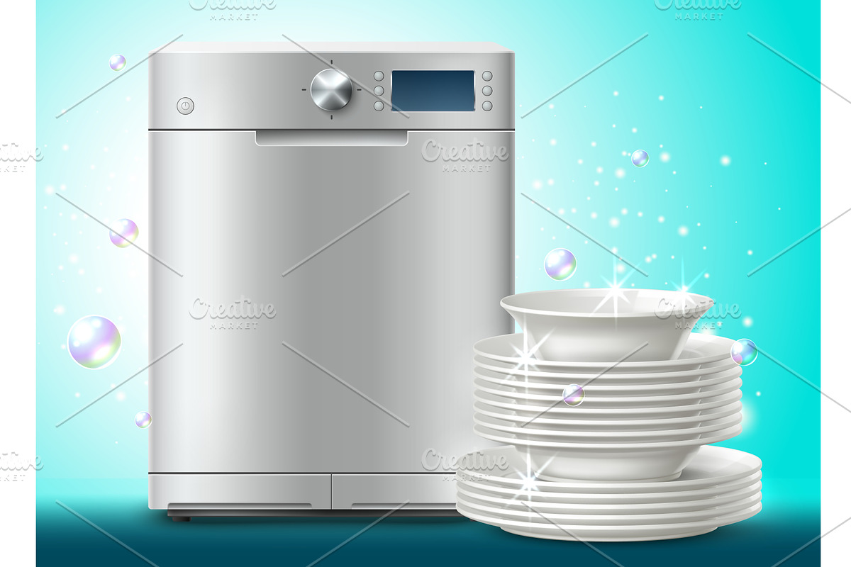 Realistic dishwasher with closed, an Object Illustration by Vectorbuum
