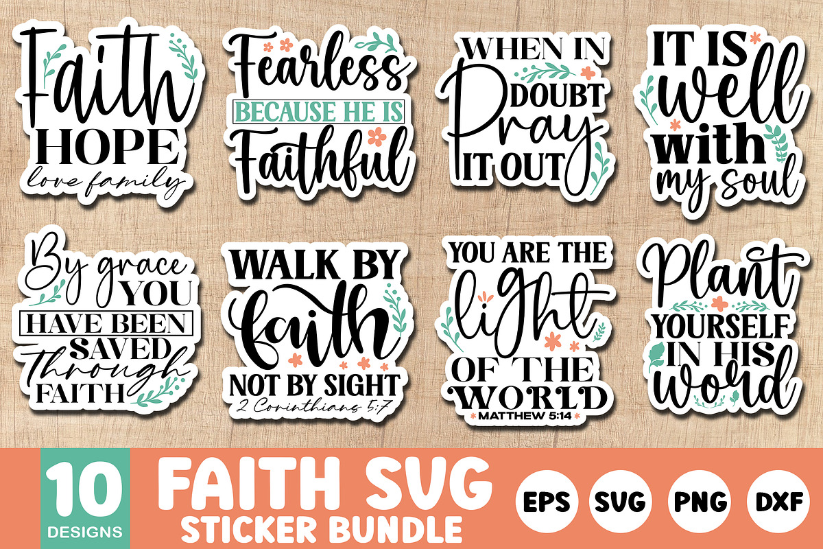 Faith Sticker SVG Bundle, an Illustration by Crafticy (Photo 1 of 3)