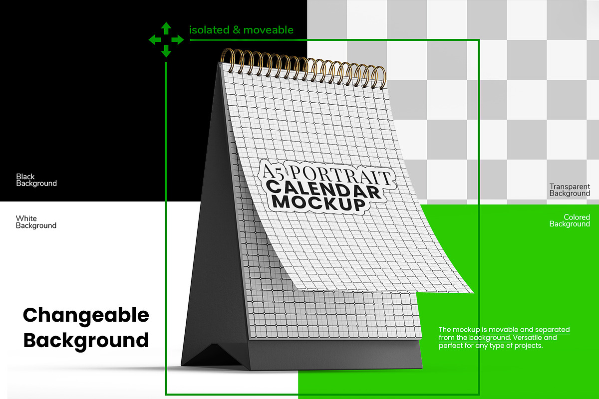 A5 Vertical Desk Calendar Mockup Set, a Household Mockup by Remnand Studio (Photo 6 of 10)