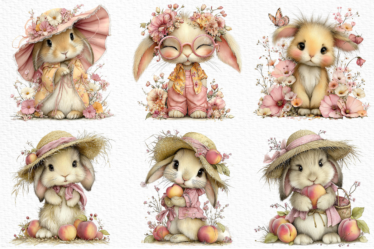 Whimsical Summer Bunny Clipart, an Illustration by Craft Nest (Photo 4 of 12)