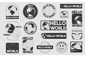 Y2k globe stickers with Hello World, an Illustration by art PVP - market
