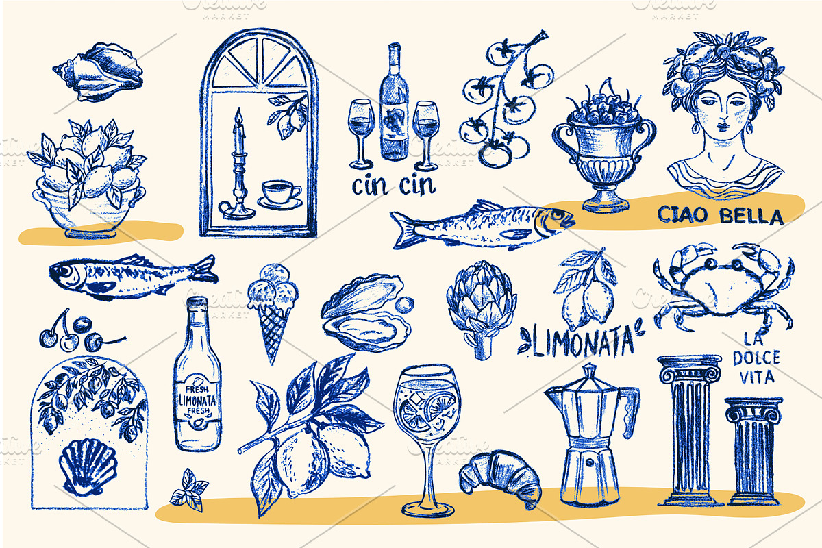 Whimsical crayon sketch collection, an Illustration by Zimages