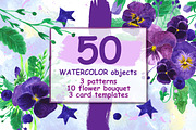Watercolor purple Pansy flowers., an Illustration by Olgaart (Thumbnail 1 of 7)