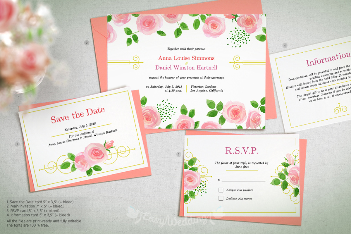 Garden Rose Wedding Set (extended), an Invitation Template by Shiny Wedding (Photo 3 of 8)